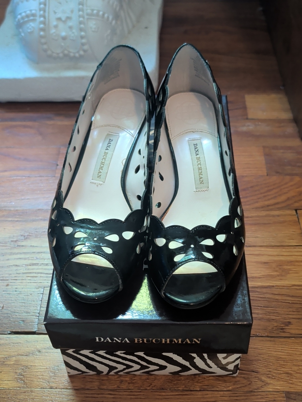 Dana Buchman Black Laser-Cut Peep-Toe Heels